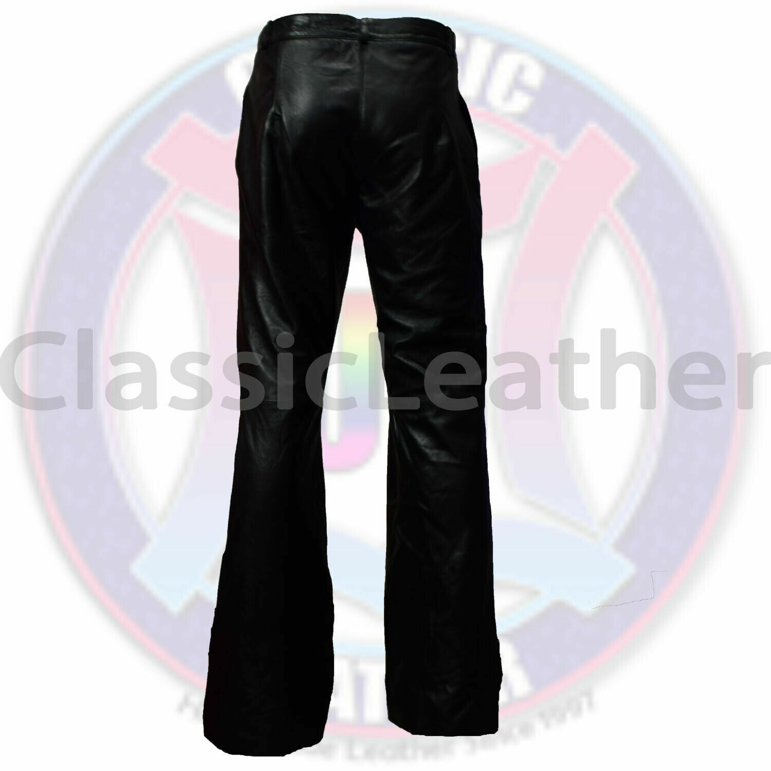 Women Handmade Leather Bell Bottom Pants High Waist Casual Palazzo Style Trouser