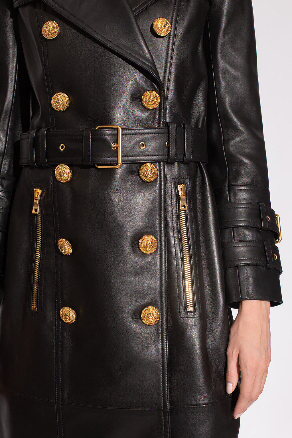 LEATHER GOLD BUTTON TRENCH