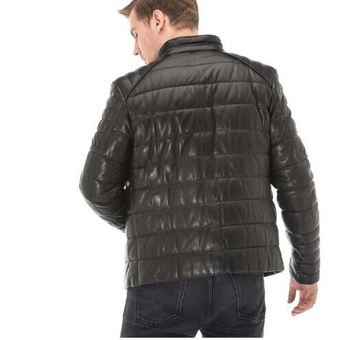 Men Quilted Vintage Genuine Leather Biker Racer Motorcycle Soft Padded Jacket