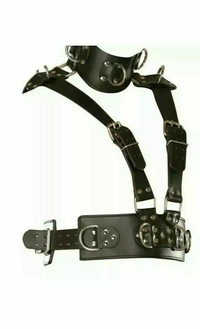 REAL LEATHER BELT BDSM UNISEX HARNESS BONDAGE NECK COLLAR GAY BDSM ROLE PLAY