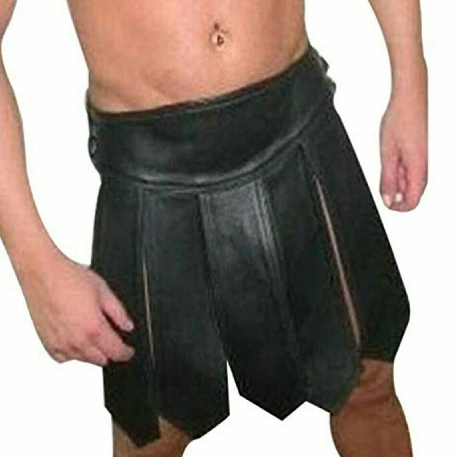 Men s Real Leather Gladiator Kilt With stud Pleated larp Halloween Wear Club Han