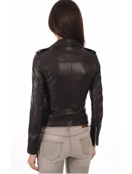 Women Real Leather Jacket Motorcycle Fitted Slim Biker Crop Jacket