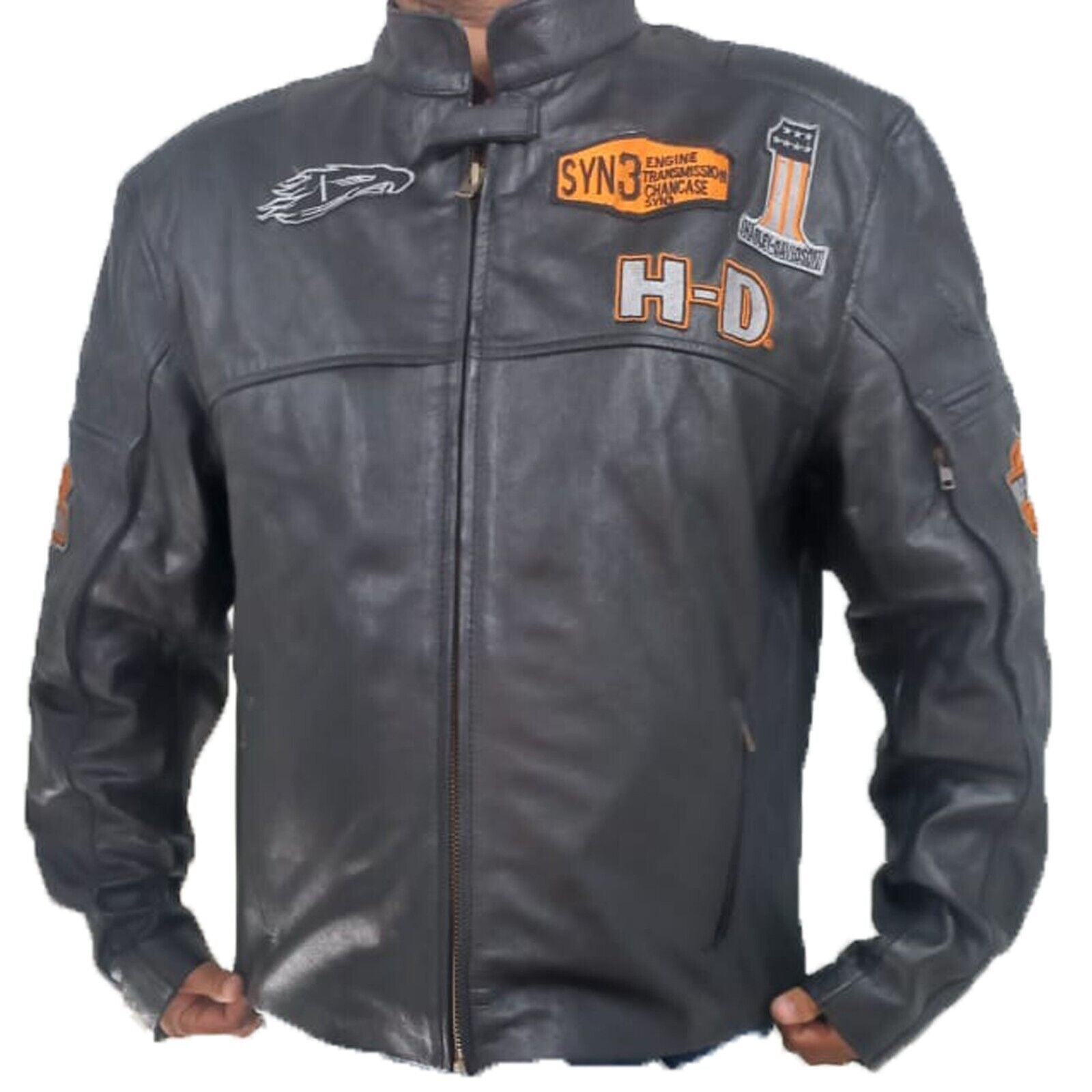 Men Genuine Leather Jacket Harley Davidson Motorcycle Biker Cafe Racer Jacket SM