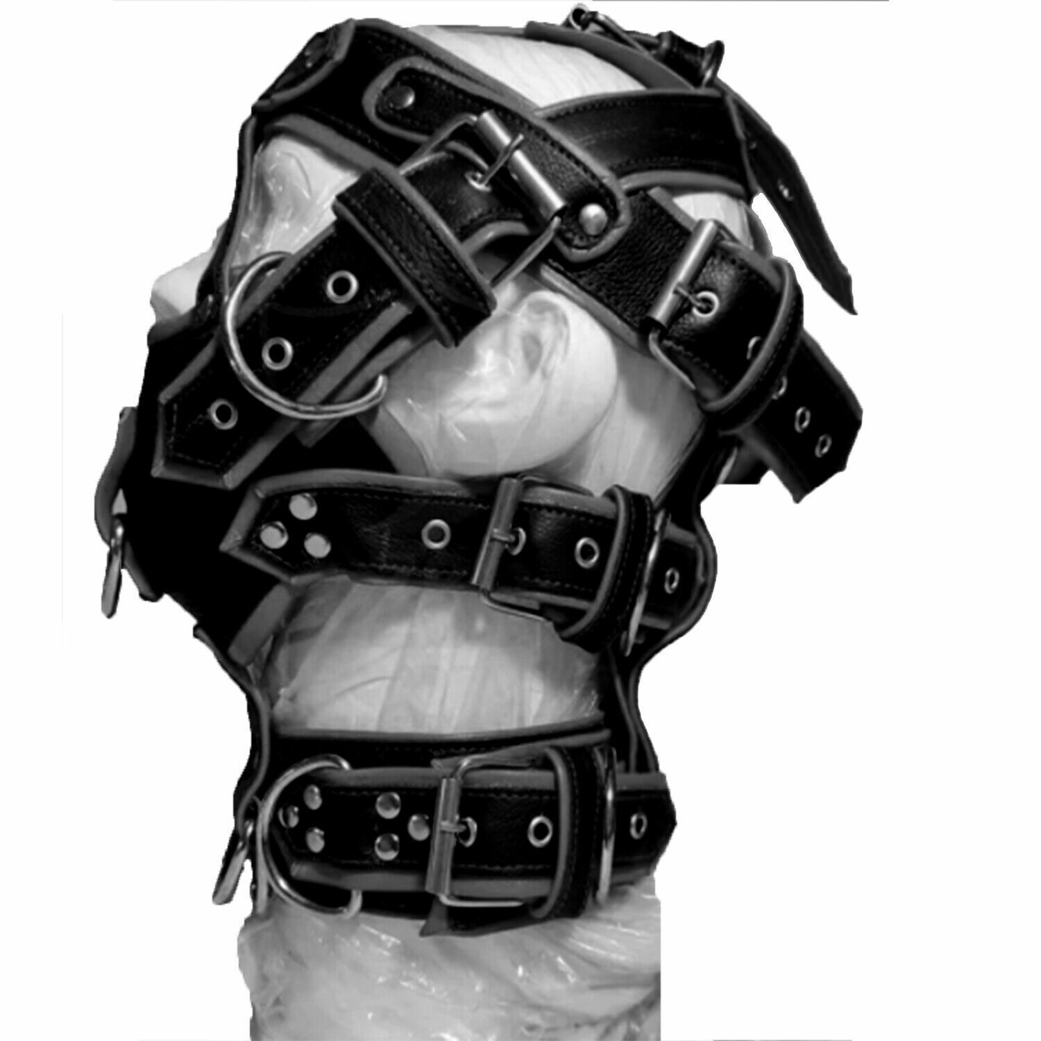 Leather Bdsm Mask Bondage Head Hood Harness Mouth Gag Blindfold Slave headgear