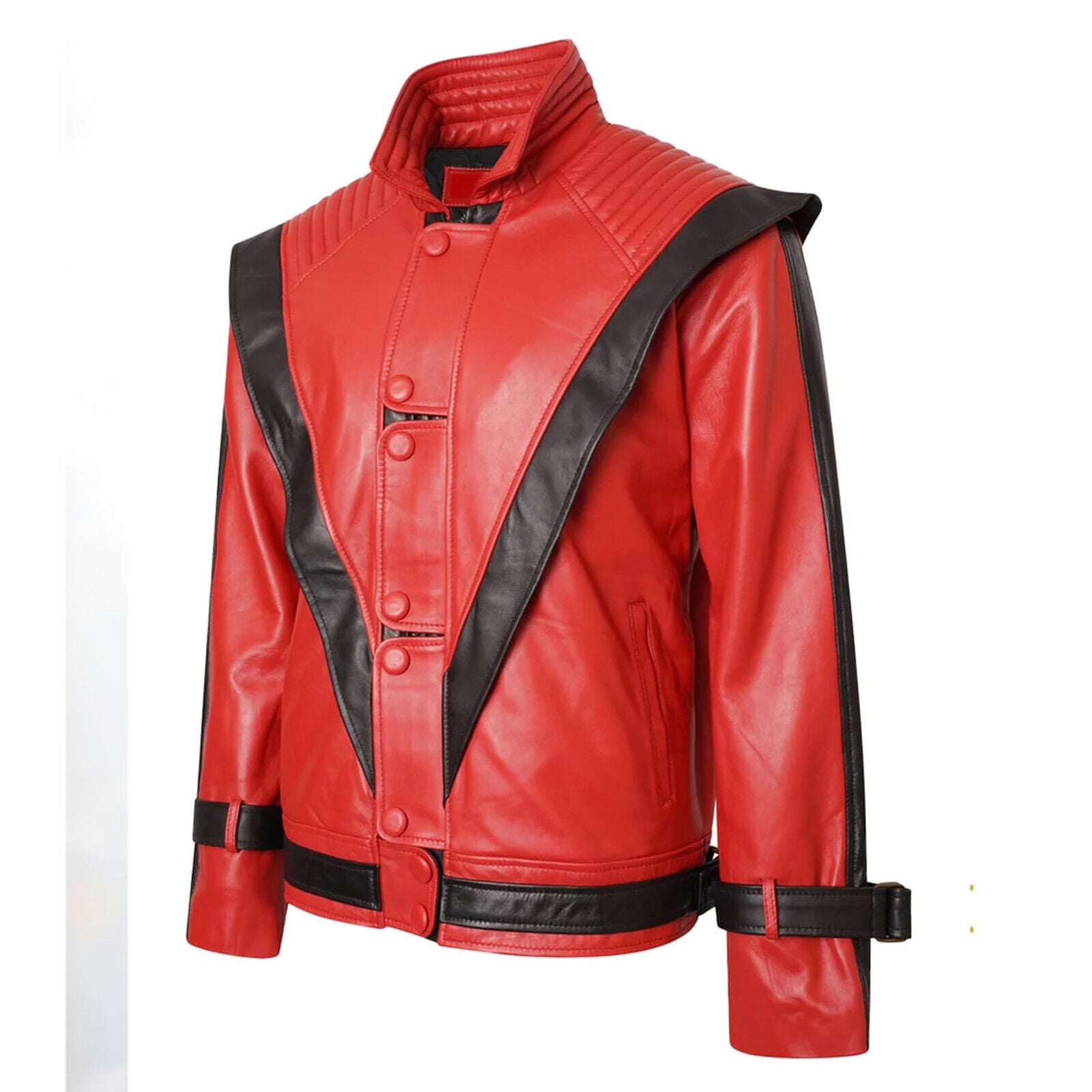 Michael Jackson Red Military Real Leather Jacket