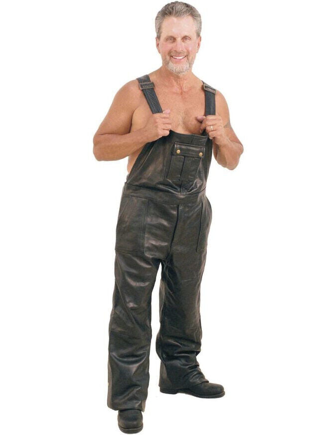 Premium Sheep Leather Bib Overalls Pockets jump suit for man 