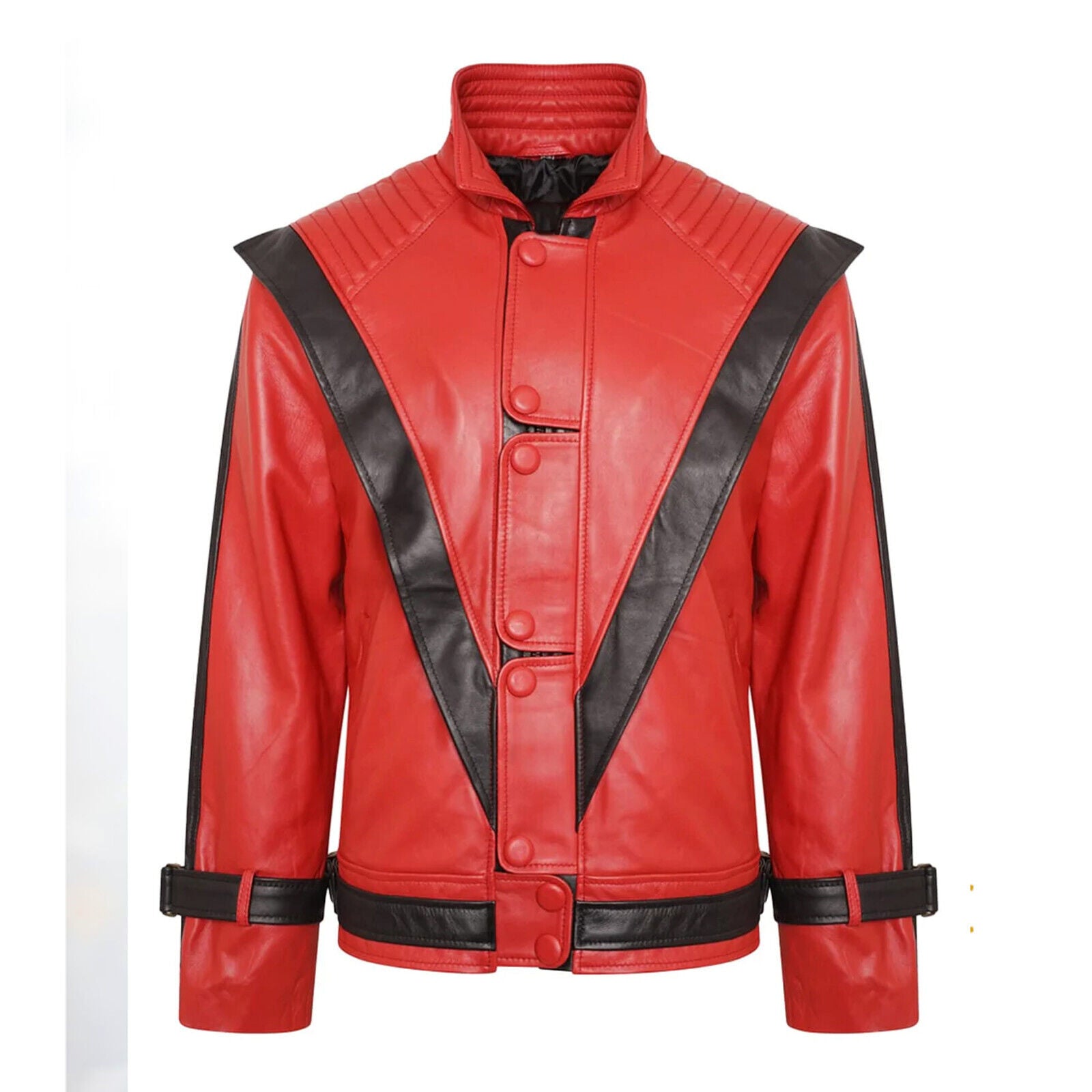 Michael Jackson Red Military Real Leather Jacket