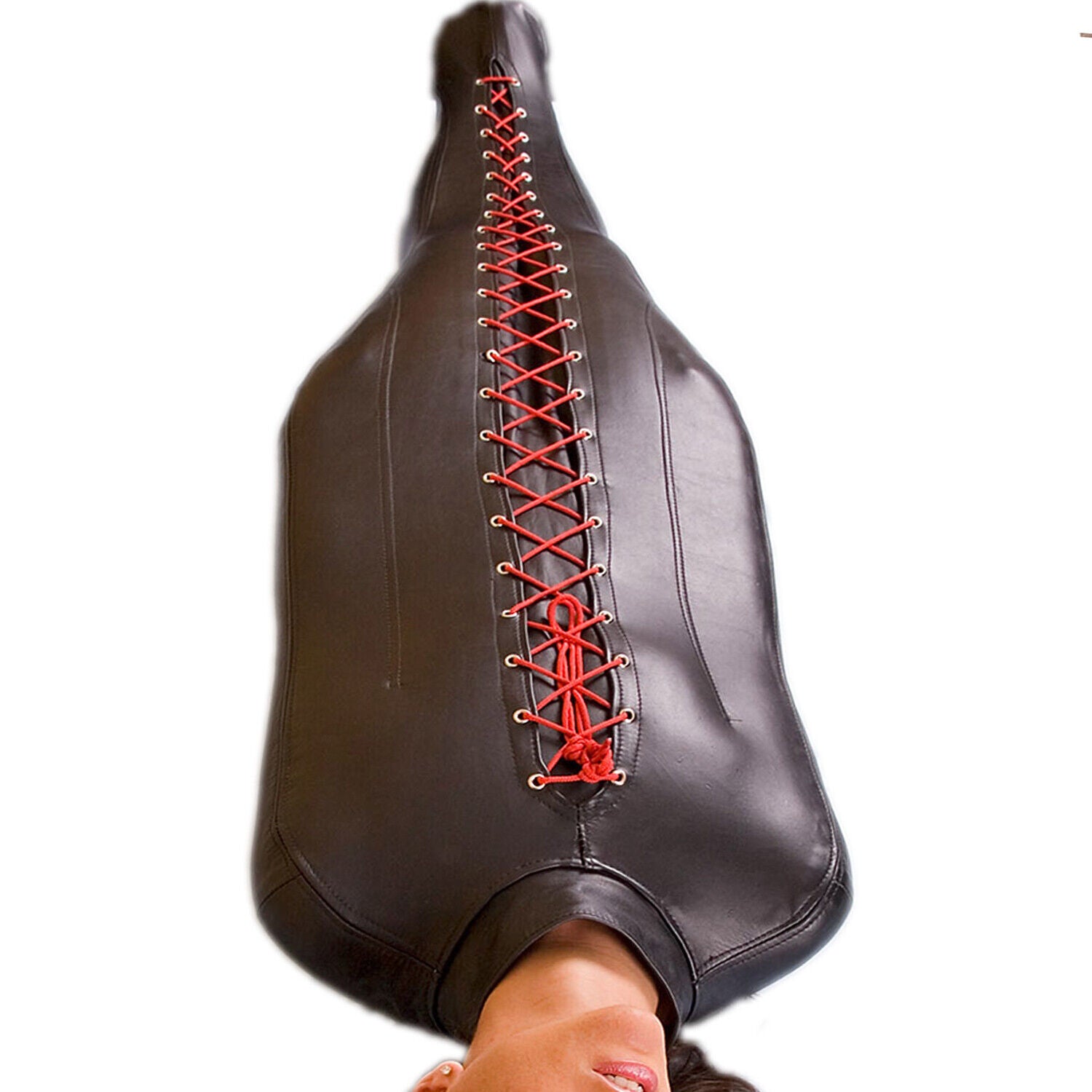 Leather sleepsack gimpsuit BDSM kinky bondage bag fethishizing Black armbinder