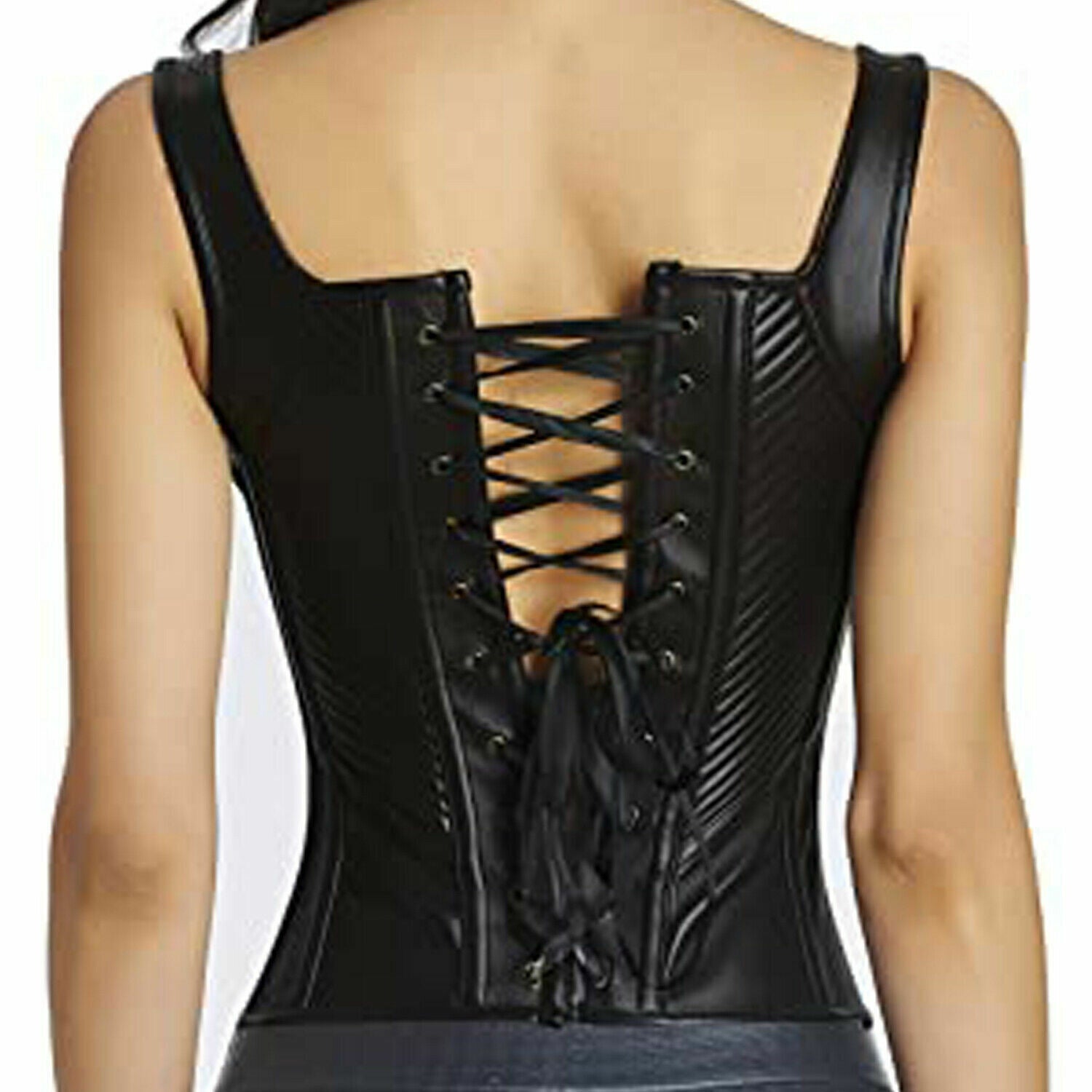 Women Leather bustier Halter Neck Steampunk Vest Black Leather Top Laceup Corset