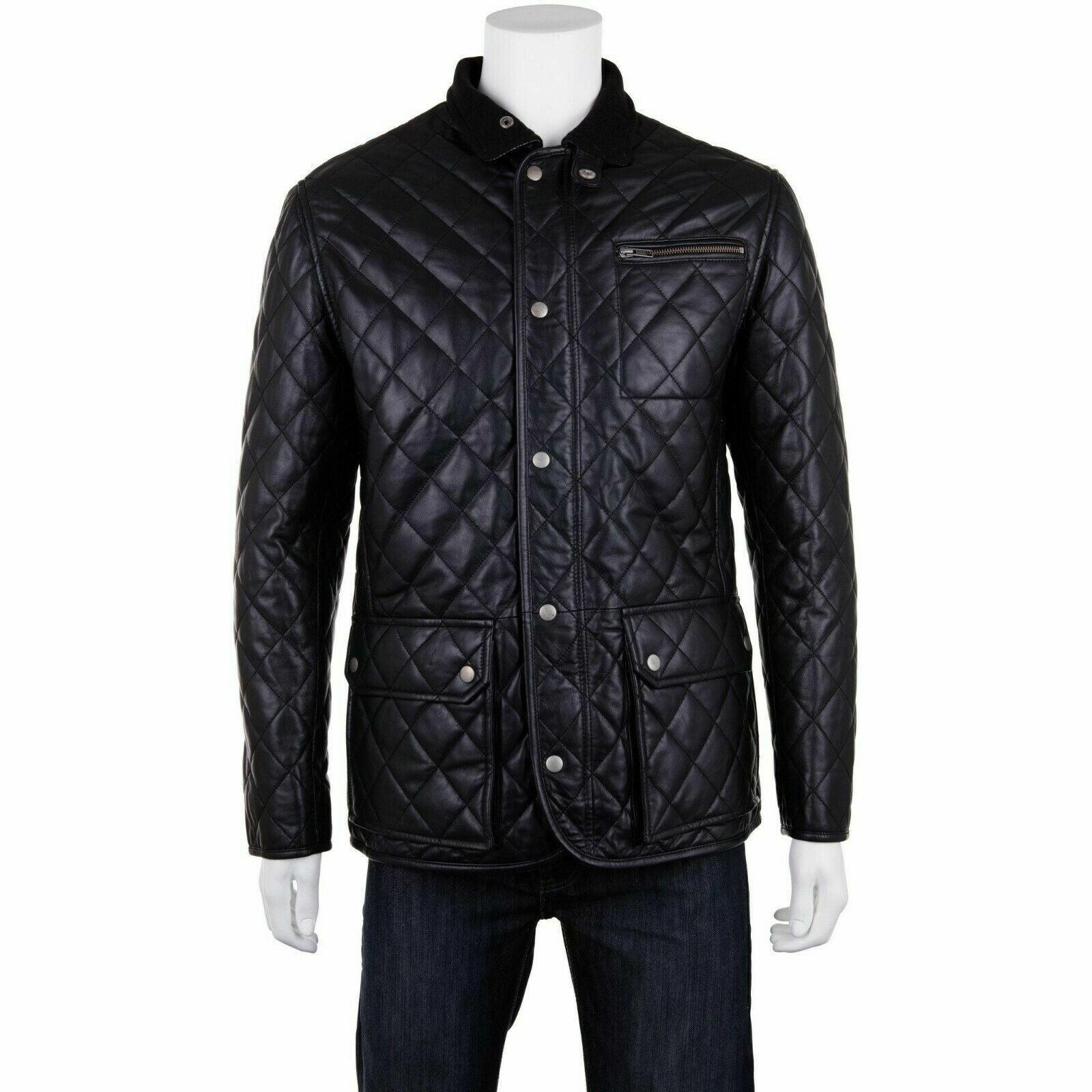 Mens Jacket Mens Black Leather coat Quilted Leather Jacket Trench coat Overcoat