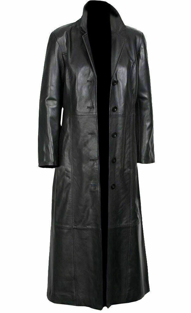 Long Trench Coat For Men Full Overcoat Length Winter Classic Leather Coat