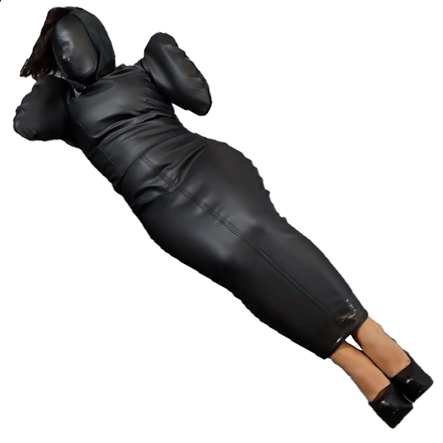 Leather BDSM armbinder restrictive costume bondage slave suffocation playsuit