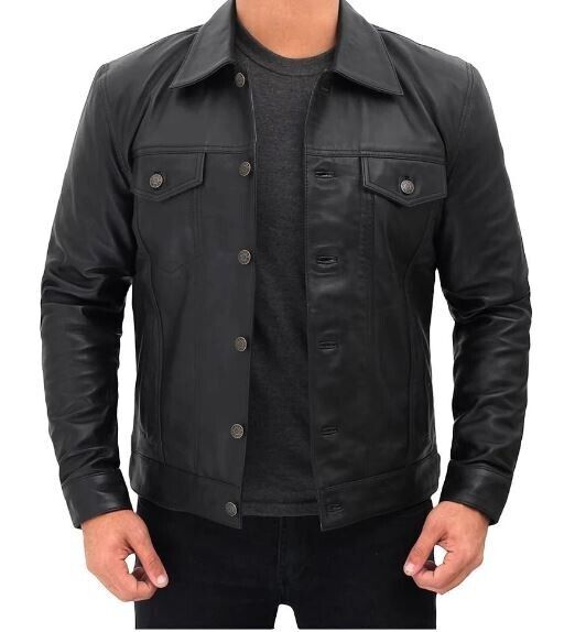 100% Real Genuine Leather Jacket For Men Long Sleeves Lambskin Leather Jacket