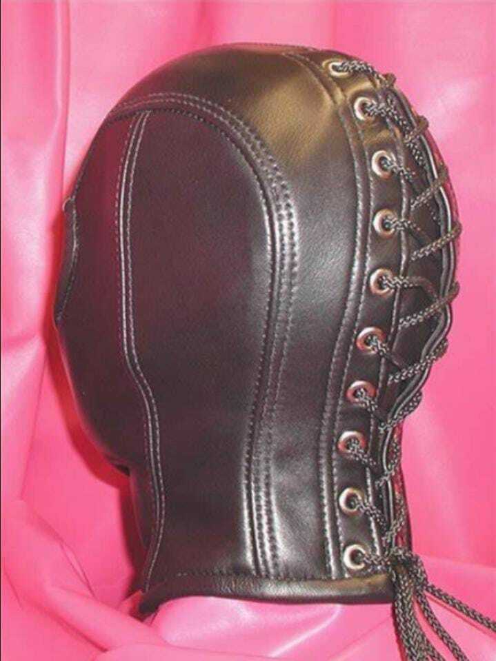 Leather BDMSM Hood Black Suffocating Mask Gimp Extreme Bondage Mask Fetish Gears