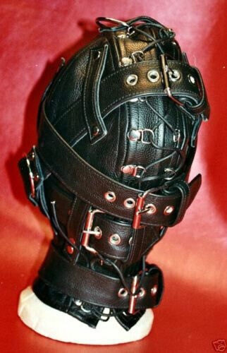 Leather BDSM Gear Face hood fetish Slave extreme Bondage ace Cover Blind Leather