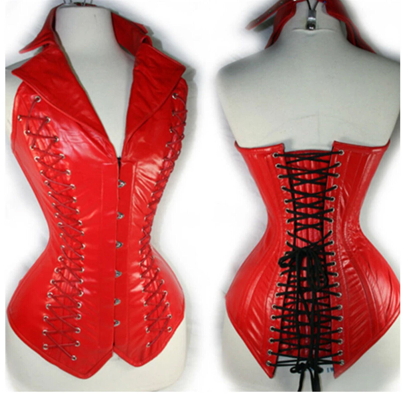 Sexy Straps V-Neck Overbust Waist Steampunk Gothic Cincher Corset UnderbustLeath