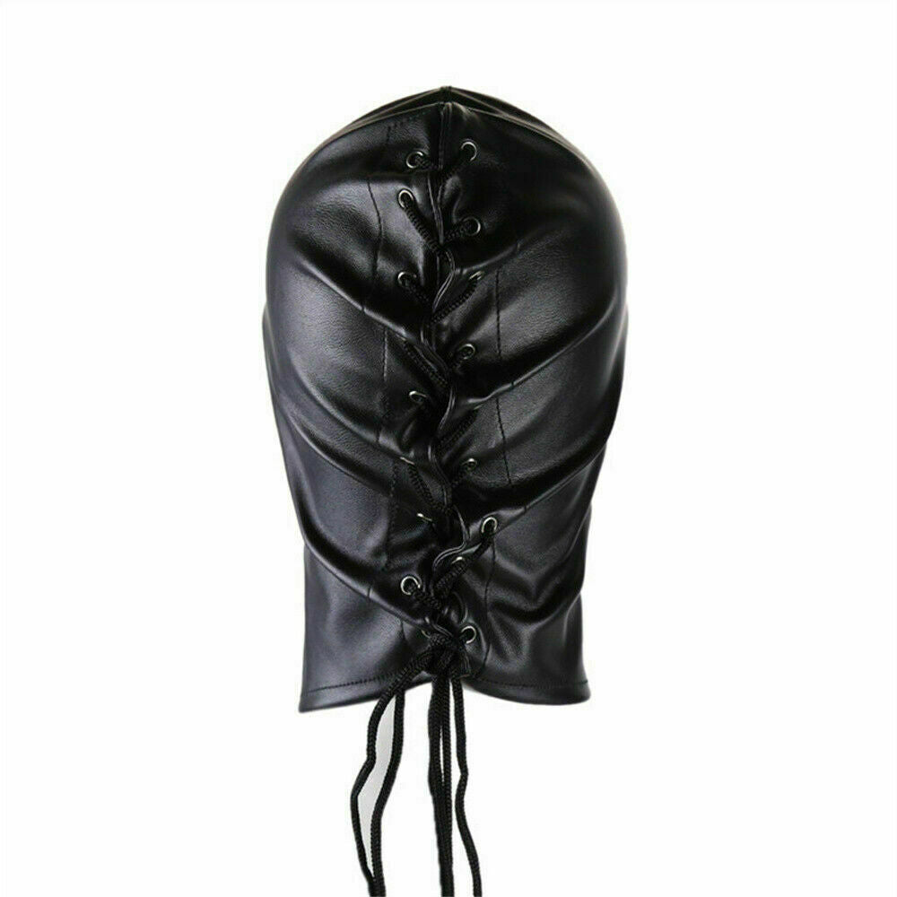 BDSM bondage mask Sensory Deprivation Kinky Toys Black Leather Blindfold Gimp