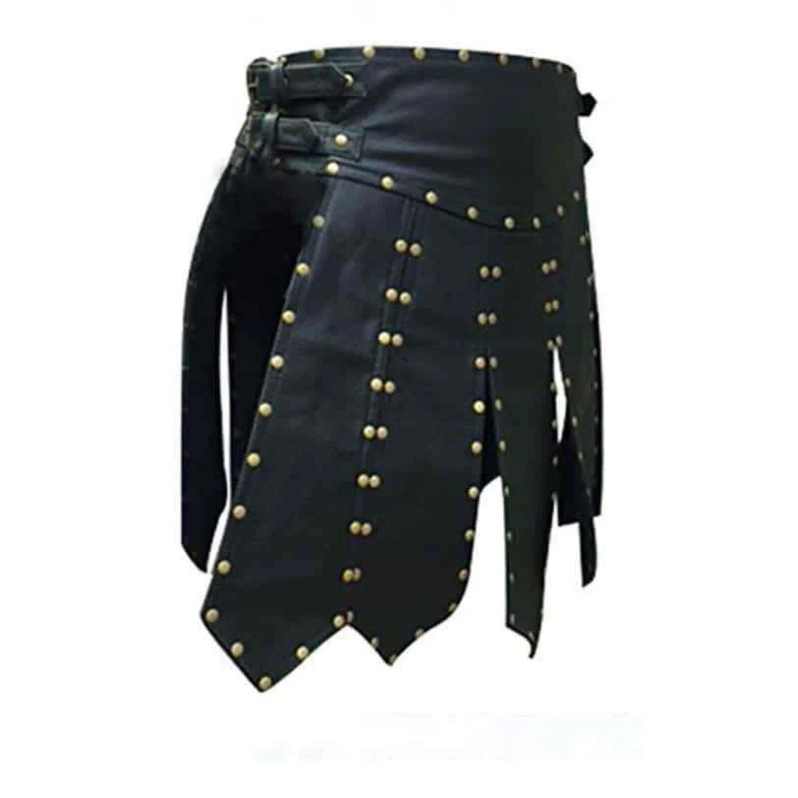 Men s Real Leather Gladiator Kilt With stud Pleated larp Halloween Wear Club Han