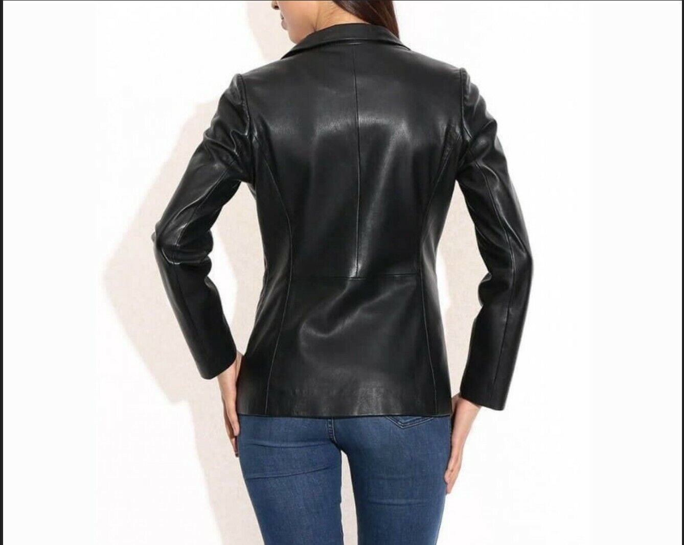 * Womens Luxury Leather tuxedo blazzer mid length Paris women black Leather coat