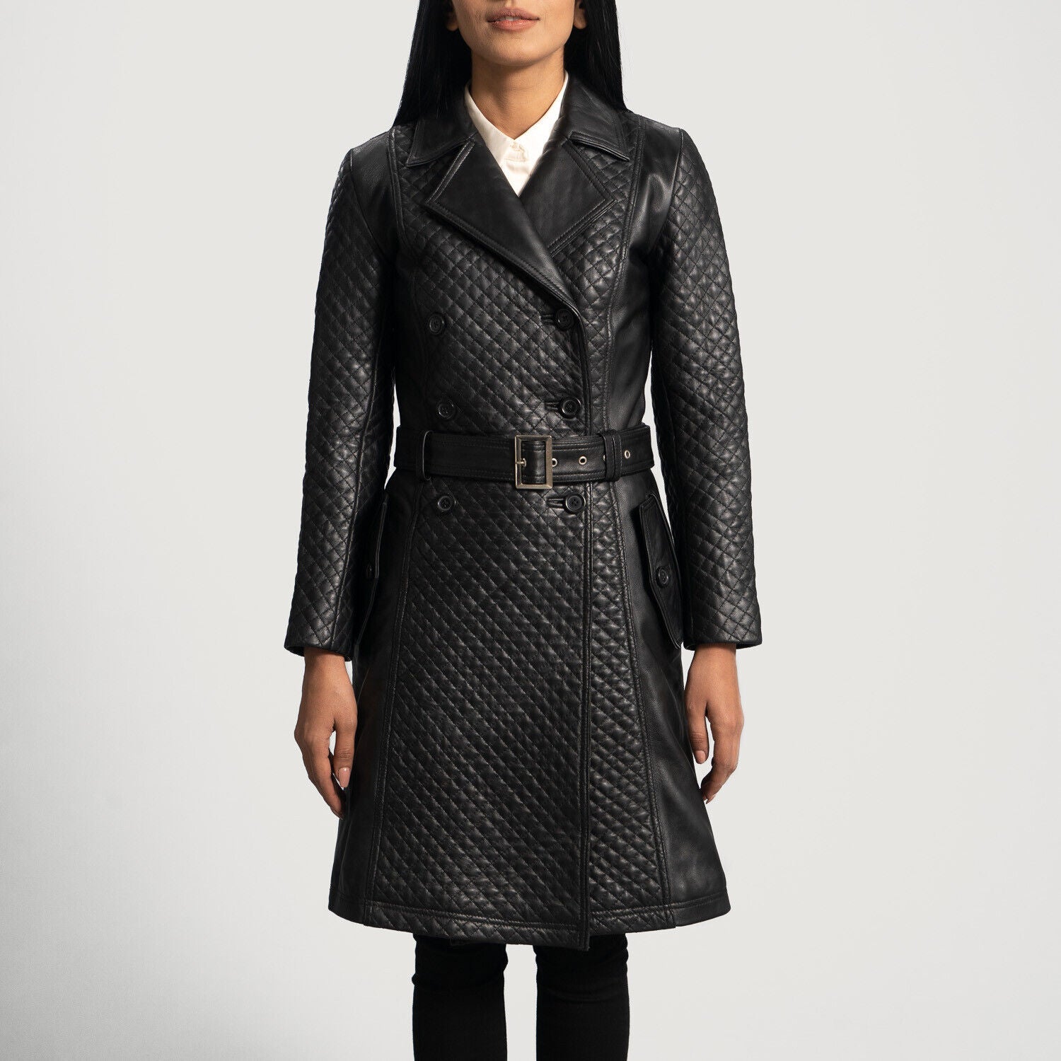 Sweet Susan Black Leather Trench Coat Sheep Leather 