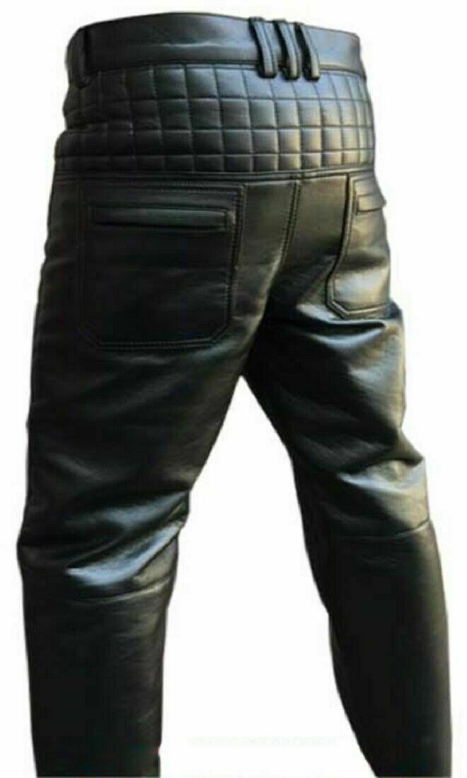 Men's Pants Quilted Biker Trouser Motorcycle Black Genuine BLUF Leather Uniform