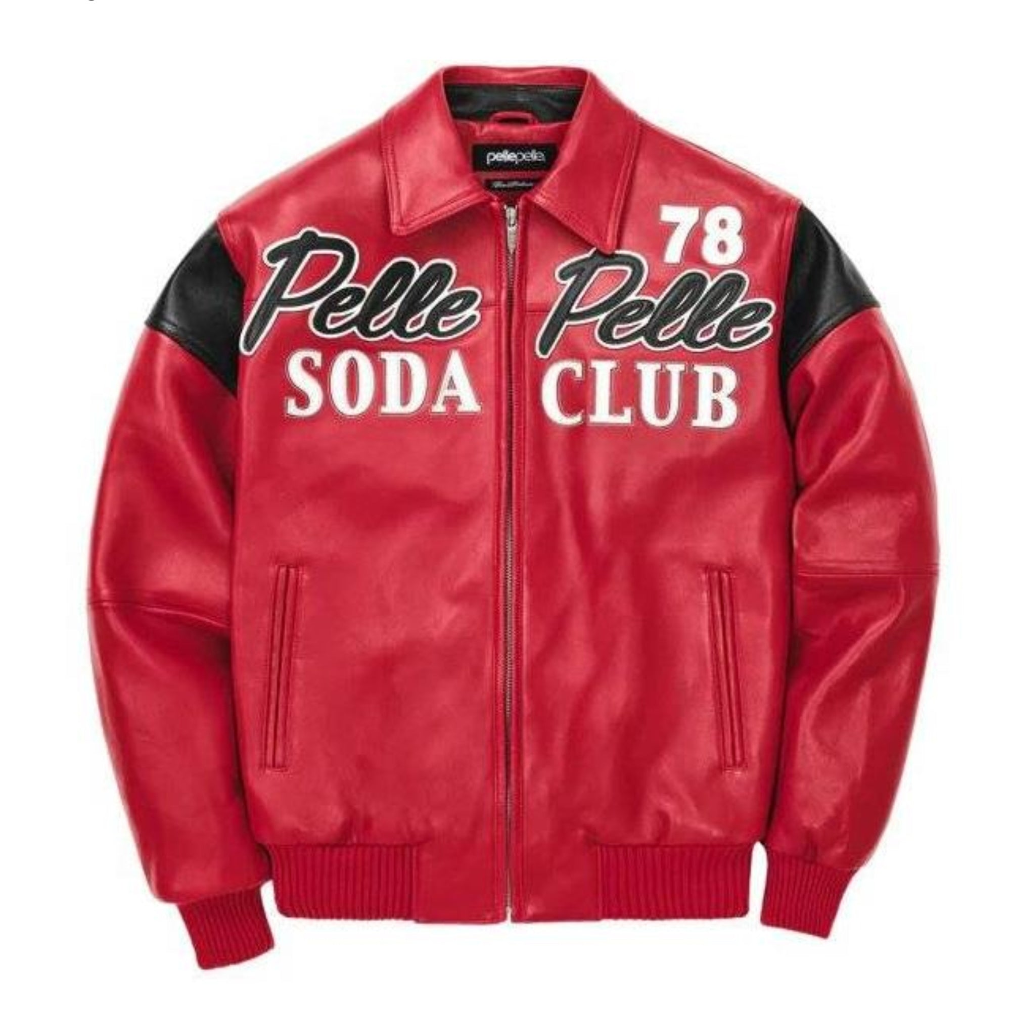 Premium Red Pelle Pelle Soda Club Cowhide Leather Jacket for Men | Iconic 78 Bomber Design with Black Shoulder Detailing