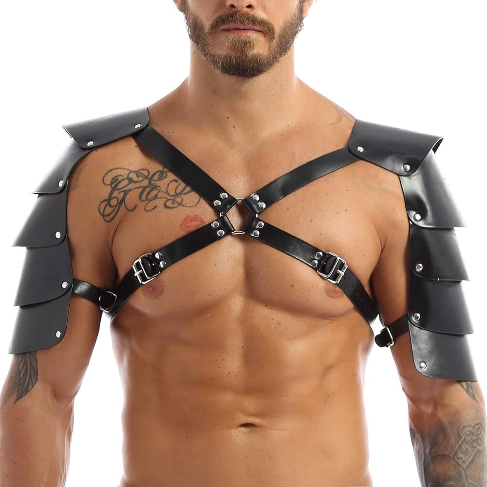 Men's Leather Harness Body Chest Armor Adjustable Straps & Buckles