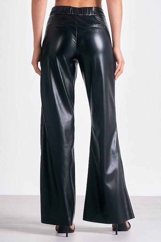 Women’s Black Leather Bell-Bottom Pants (High Waist Skinny Fit Trousers)
