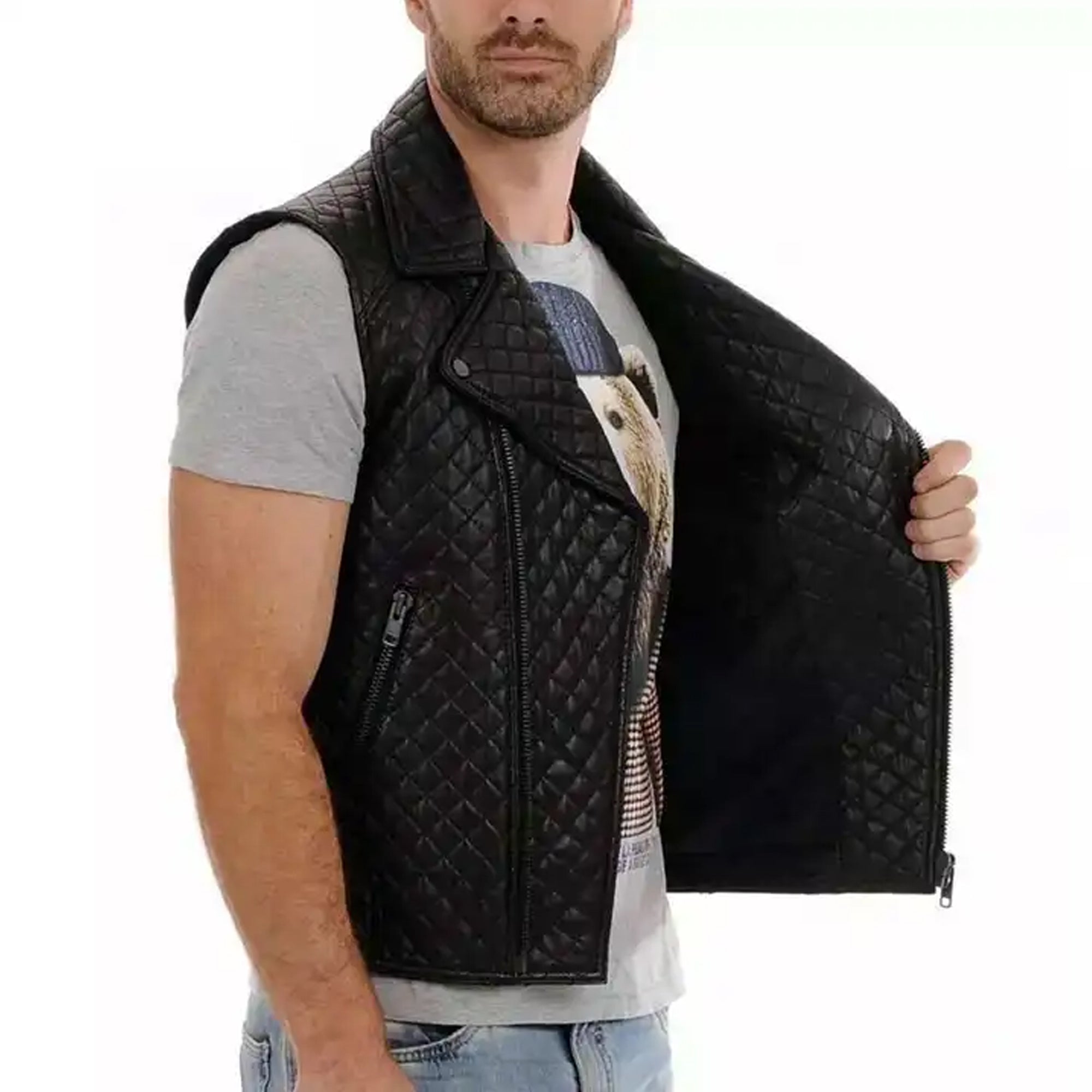 Men Casual Custom Handmade Motorbike VEST / Motorcycle sheep Leather Waistcoat for men