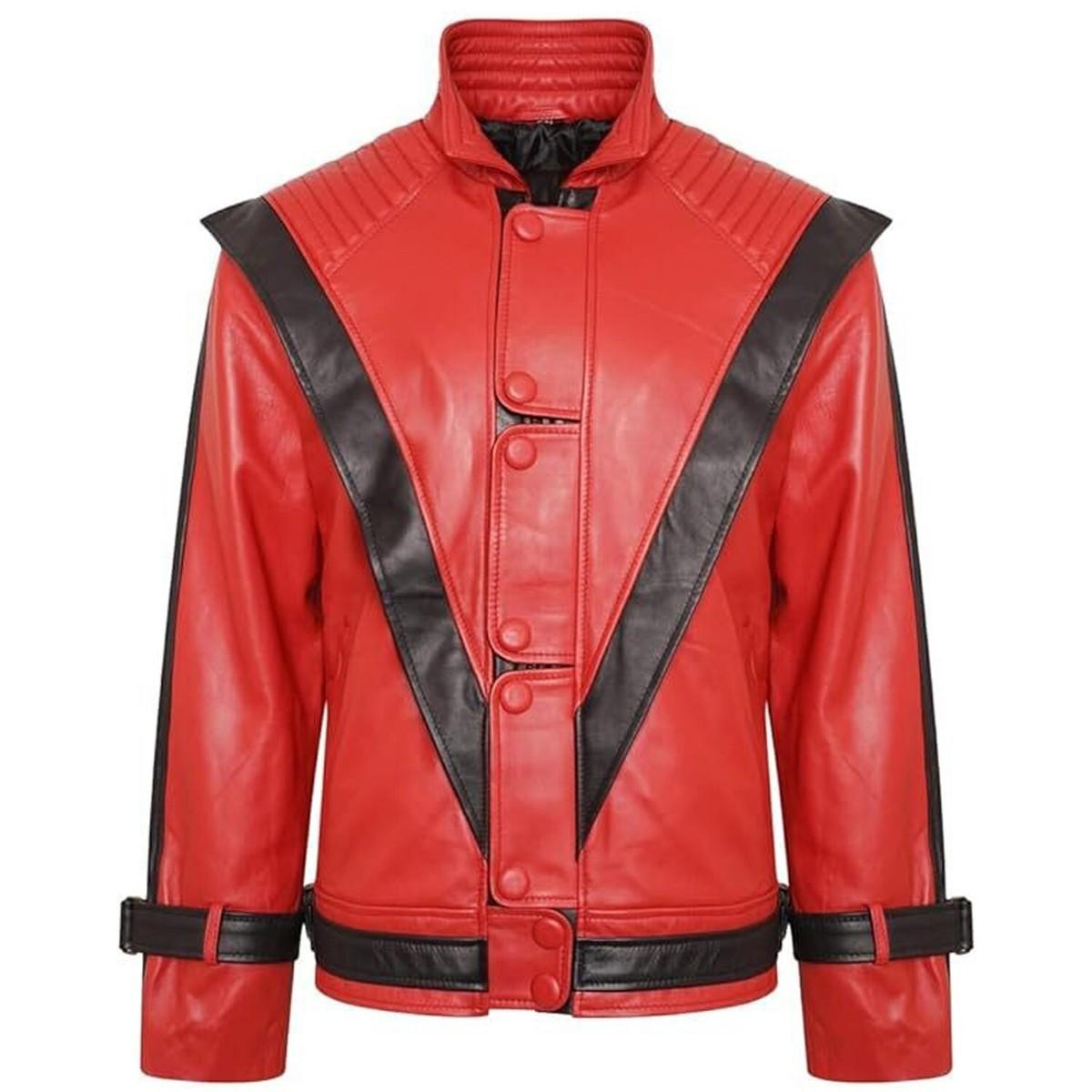 Michael Jackson Red Military Real Leather Jacket