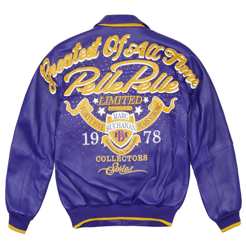 Men’s Purple Pelle Pelle Leather Jacket – Premium Cowhide with Yellow “PP” Embroidery