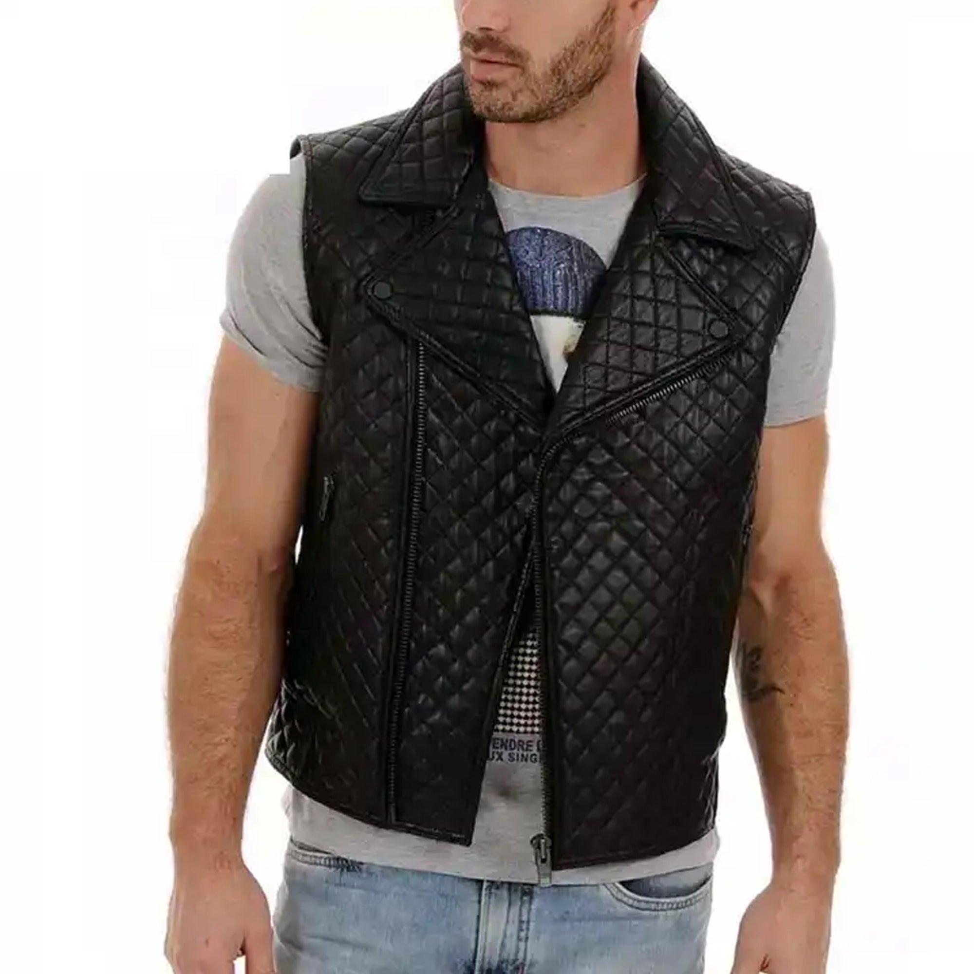 Men Casual Custom Handmade Motorbike VEST / Motorcycle sheep Leather Waistcoat for men