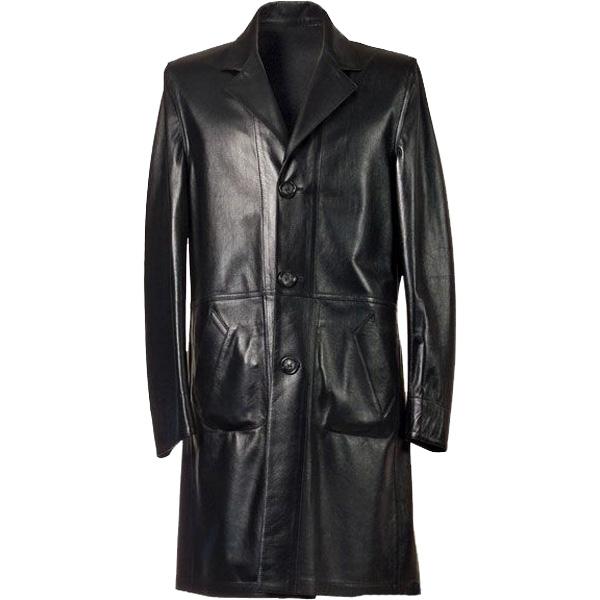 Men's Three Buttons Notch Collar Leather Top Coat