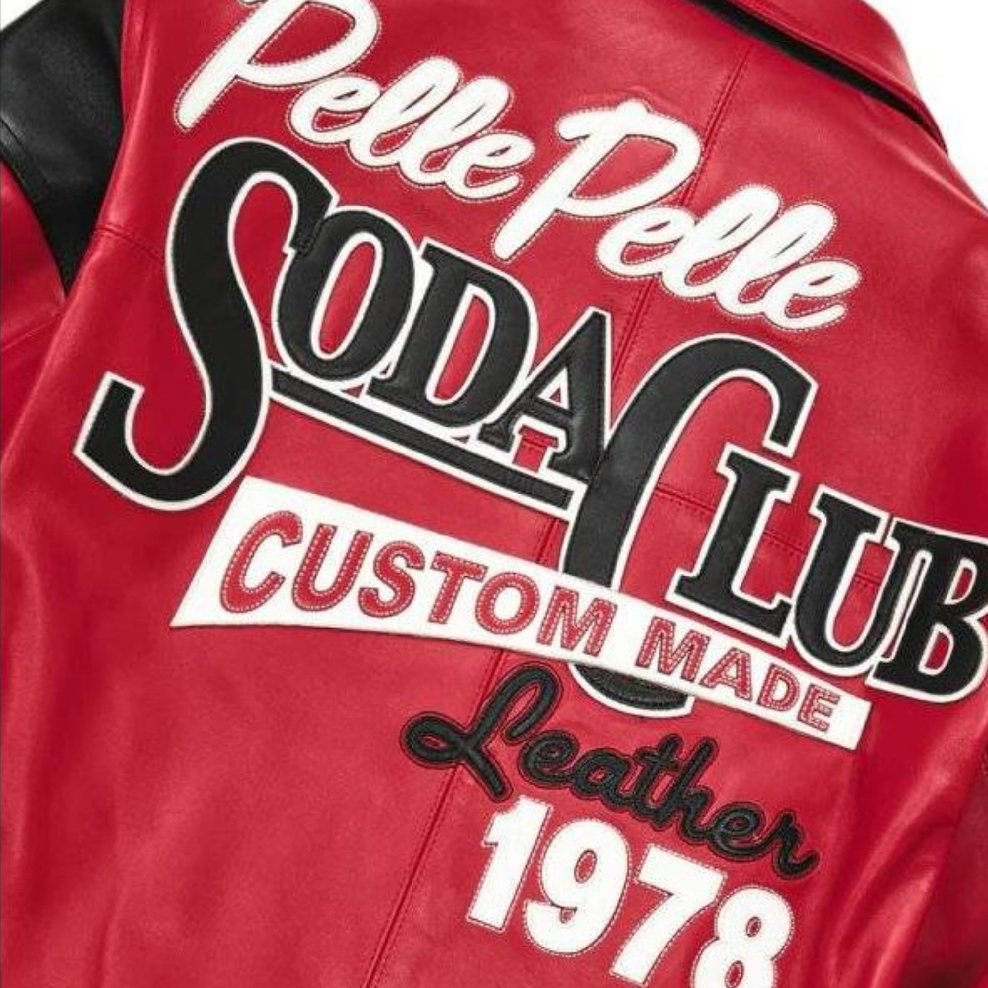 Premium Red Pelle Pelle Soda Club Cowhide Leather Jacket for Men | Iconic 78 Bomber Design with Black Shoulder Detailing