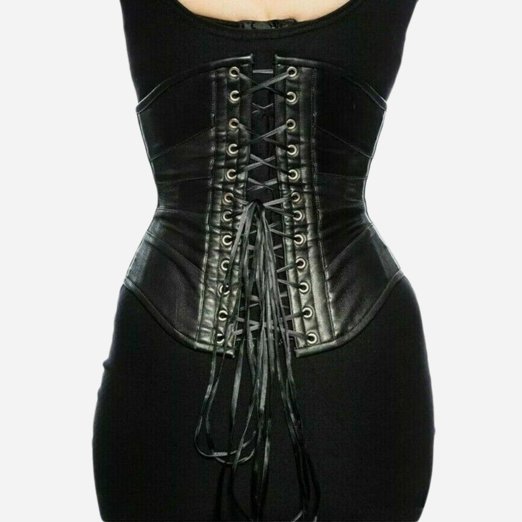Women’s Real Leather Under bust Corset (Steel Boned Waist Cincher Bustier)