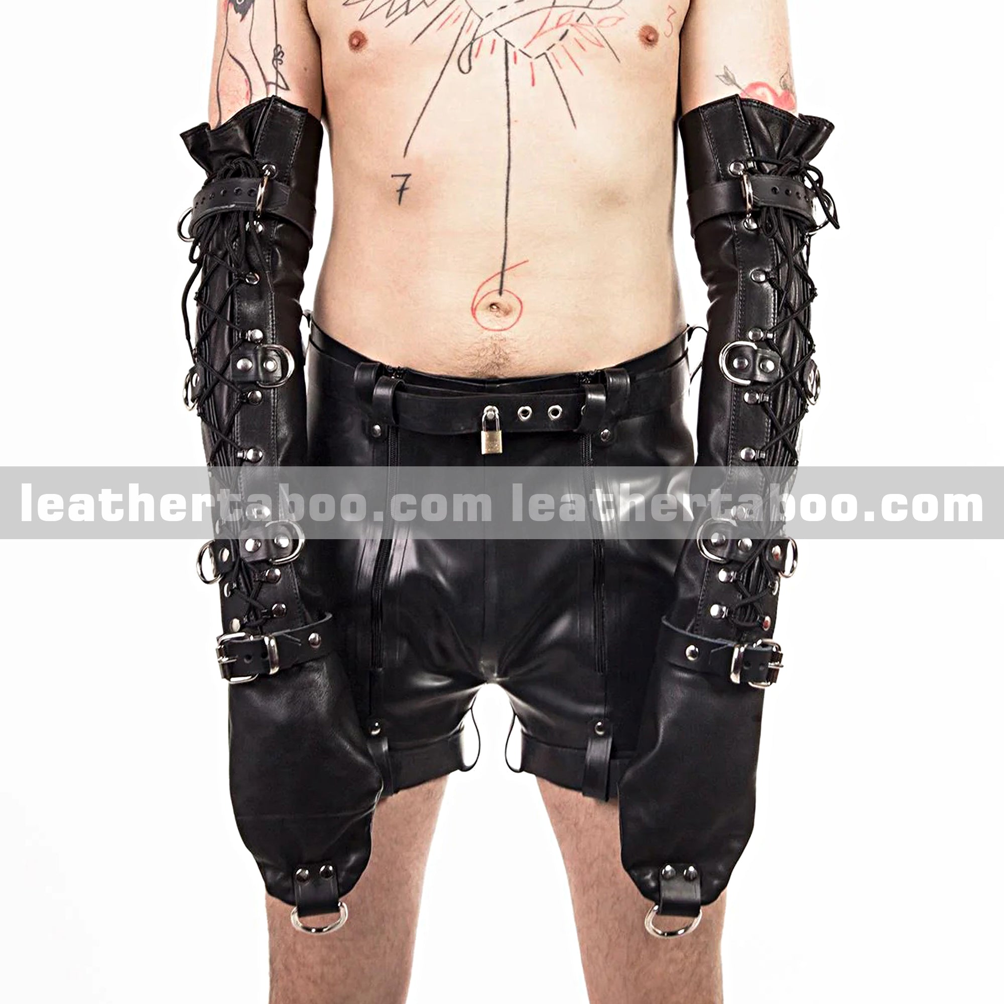 Premium Cowhide Leather Full Arm Bondage Sleeves with Buckles & D-Rings