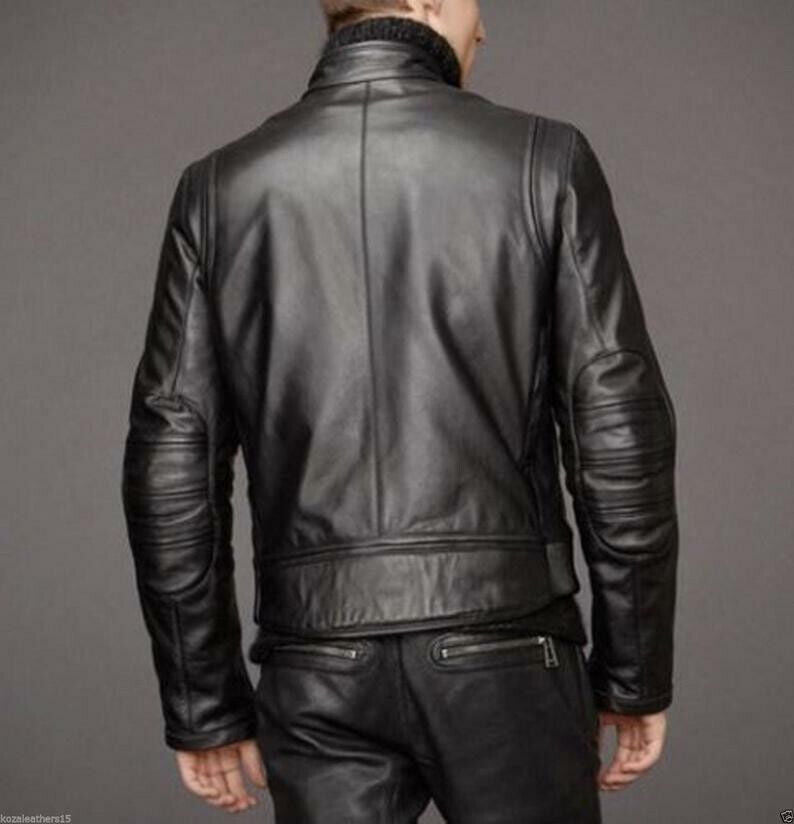 Black genuine soft leather motorcycle jacket men fashion