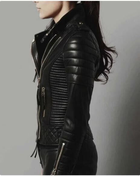 Black quilted leather biker jacket men outdoor riding style
