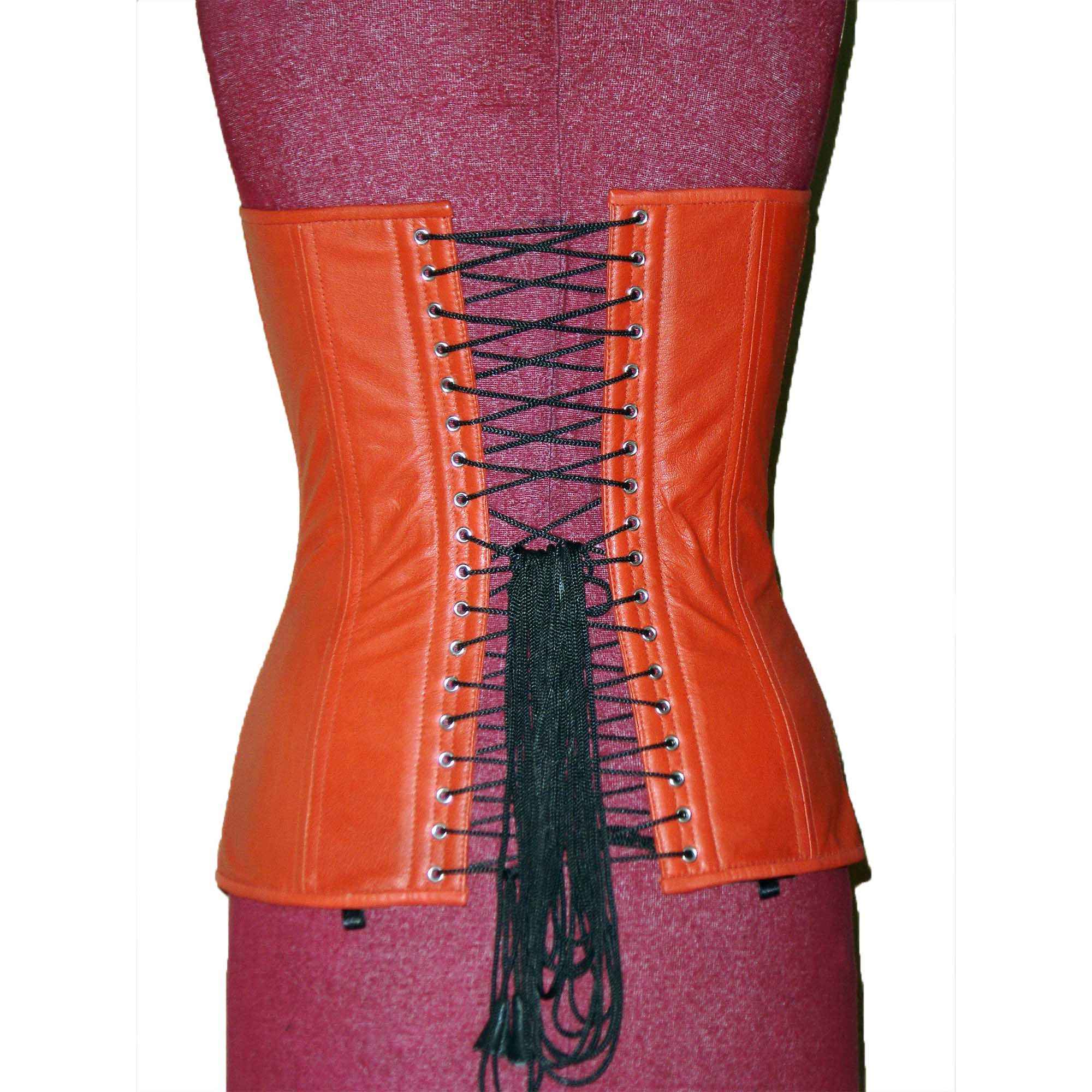 Black sheep leather steel boning corset Back view