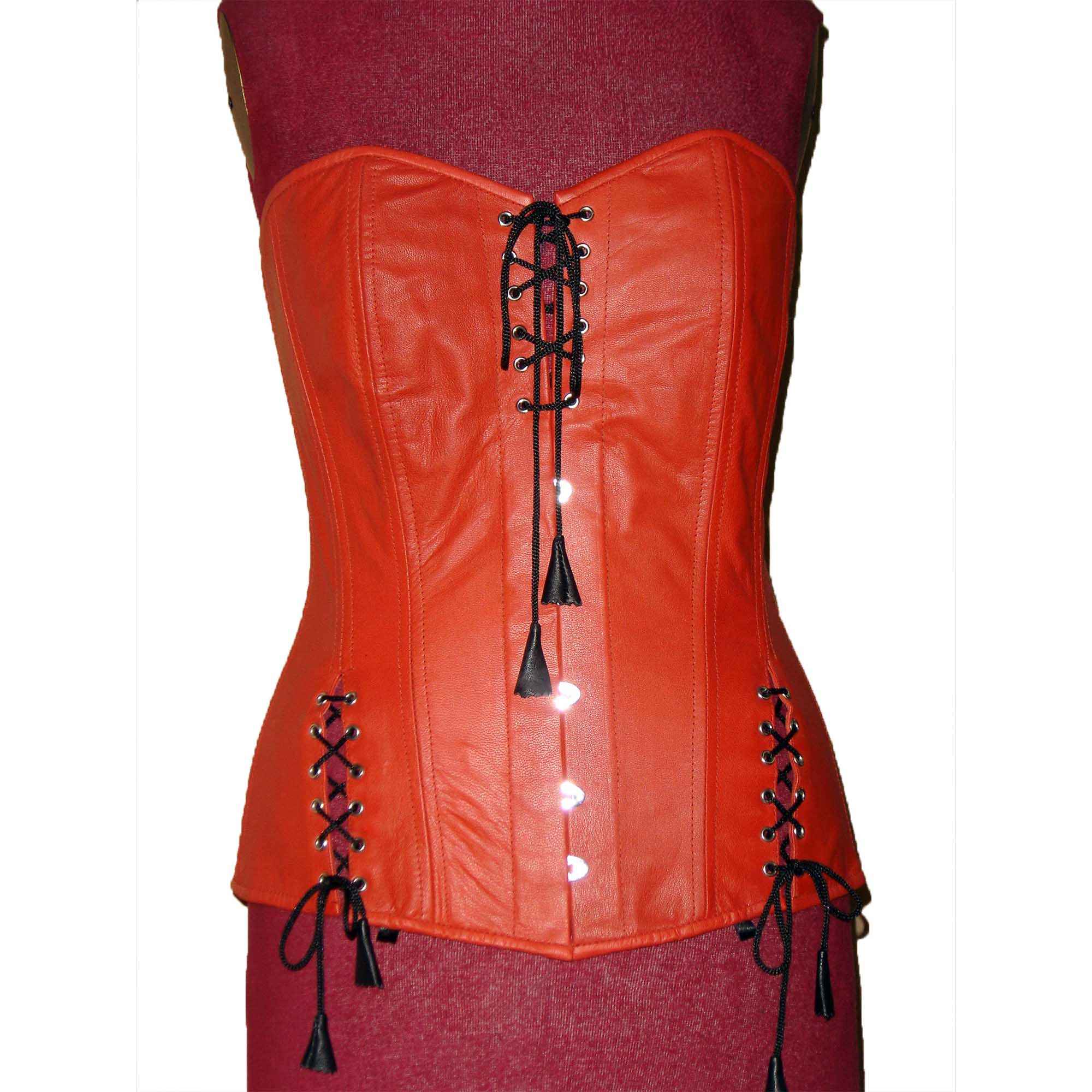 Black sheep leather steel boning corset Front view