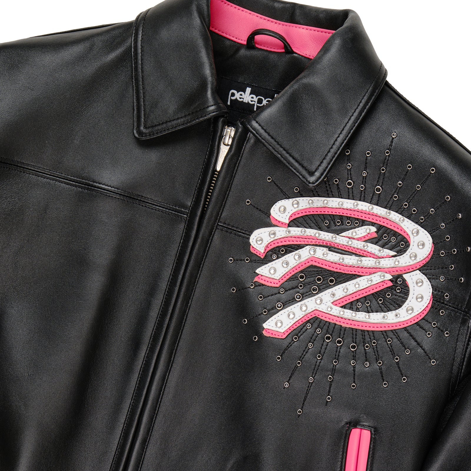 Women’s Black Pelle Pelle Cowhide Leather Jacket with Pink Accents – Premium Designer Streetwear