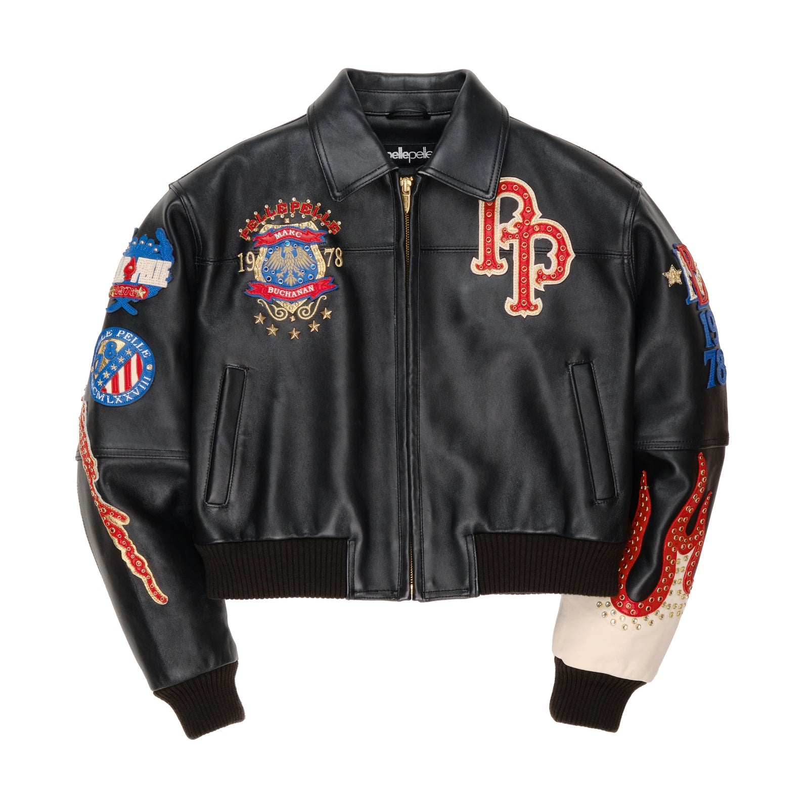 Women’s Pelle Pelle Black Premium Cowhide Leather Jacket – Embroidered & Studded Designer Outerwear