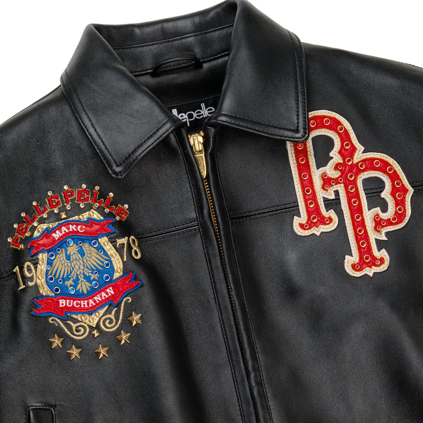 Women’s Pelle Pelle Black Premium Cowhide Leather Jacket – Embroidered & Studded Designer Outerwear