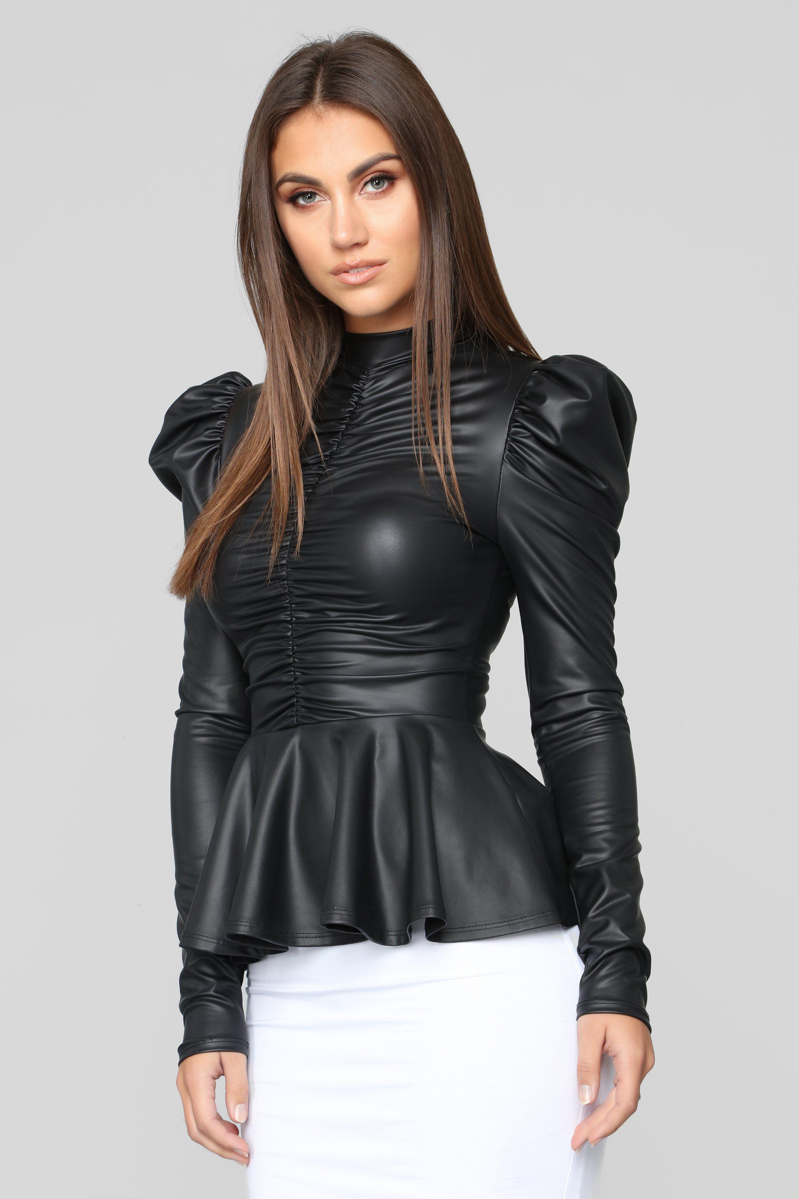 Women’s Black Leather Bolero Crop Top (Peplum Party Blouse Style)