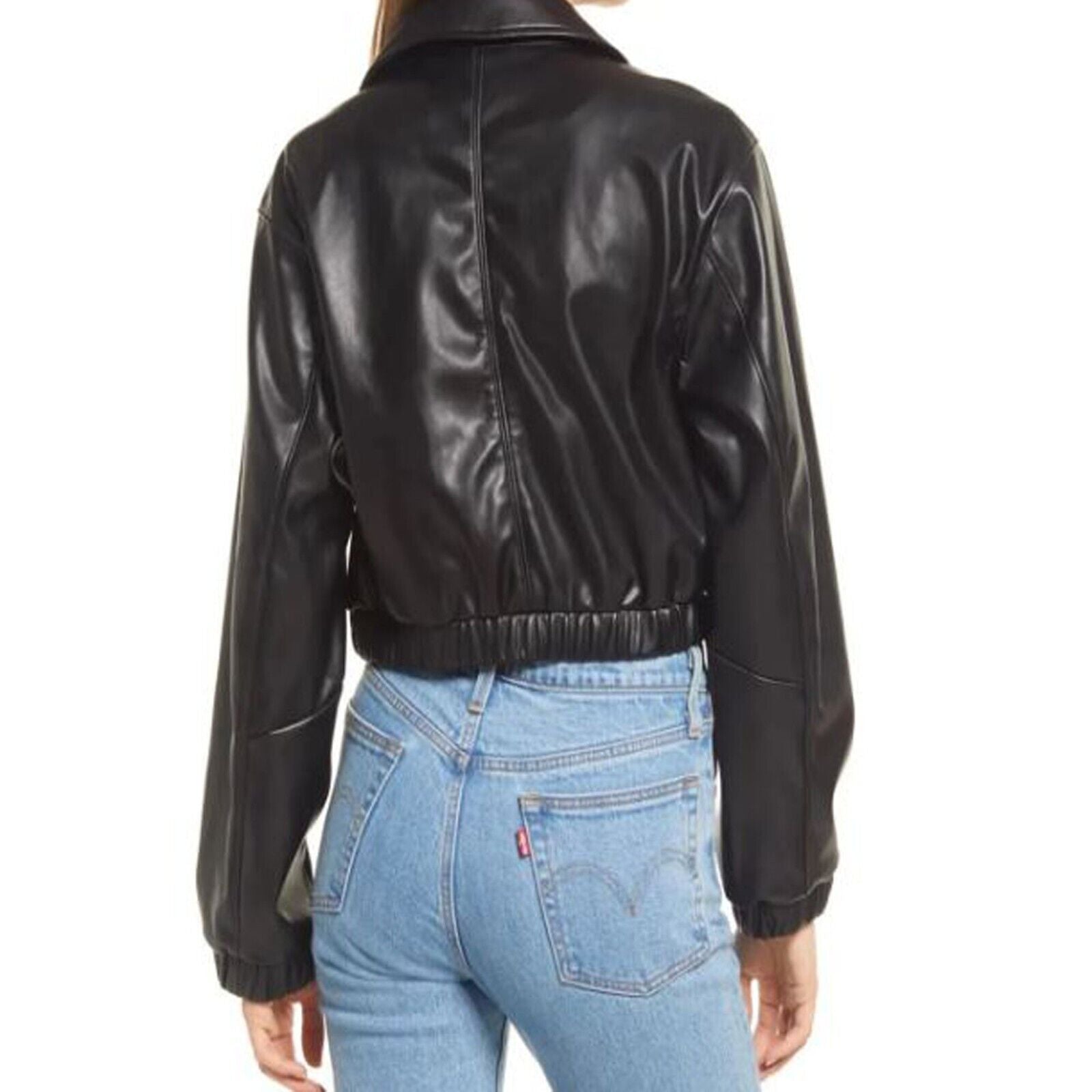 Genuine cowhide leather crop biker jacket slim fit fashion
