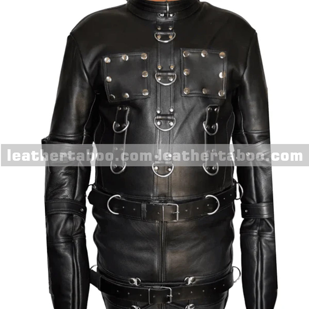 Handmade leather biker suit featuring multi-strap closure system and durable build for long-lasting road performance