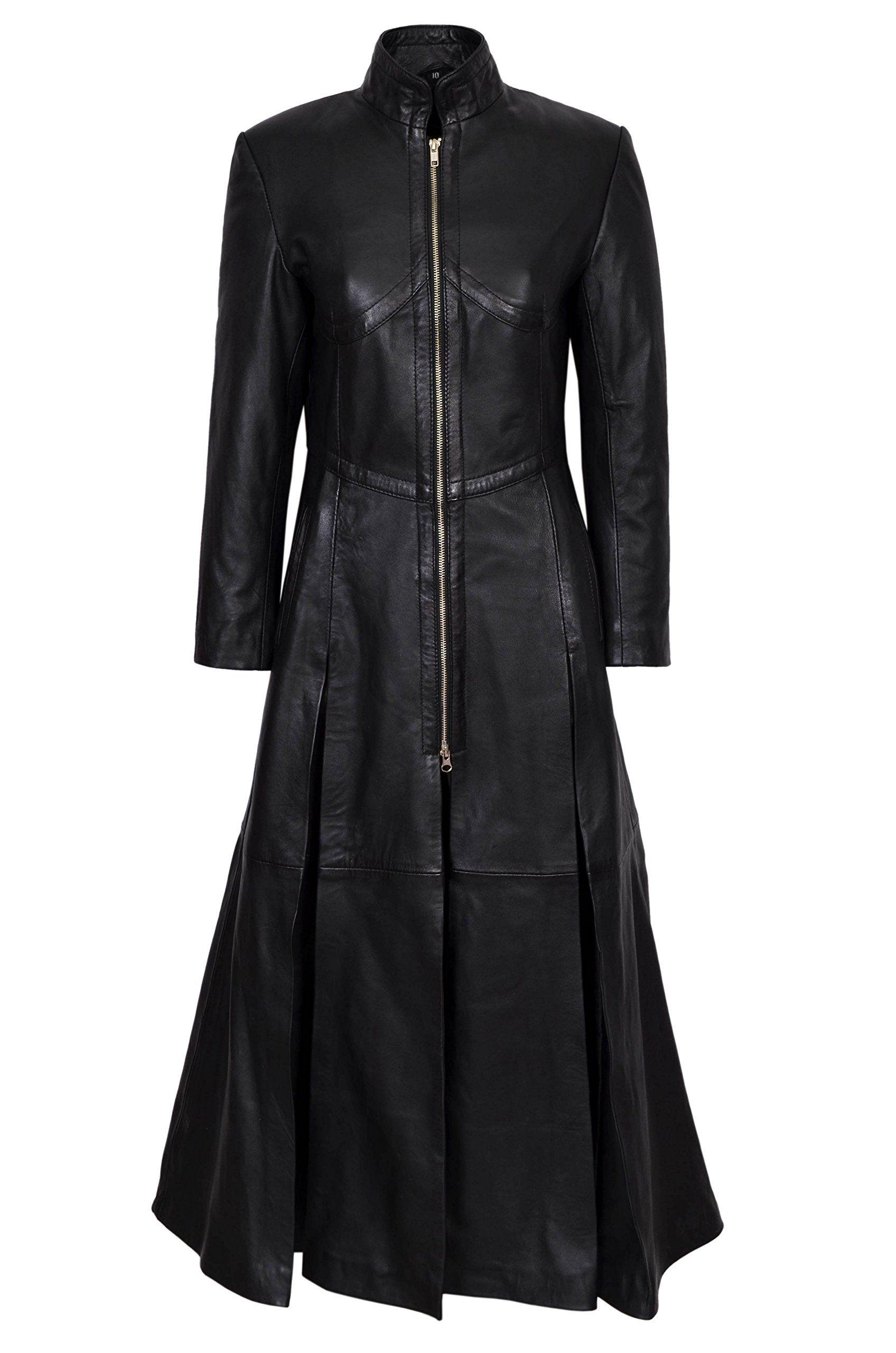 Women’s Matrix-Inspired Real Leather Catsuit Coat Dress (Long Zip Cyberpunk Outfit)