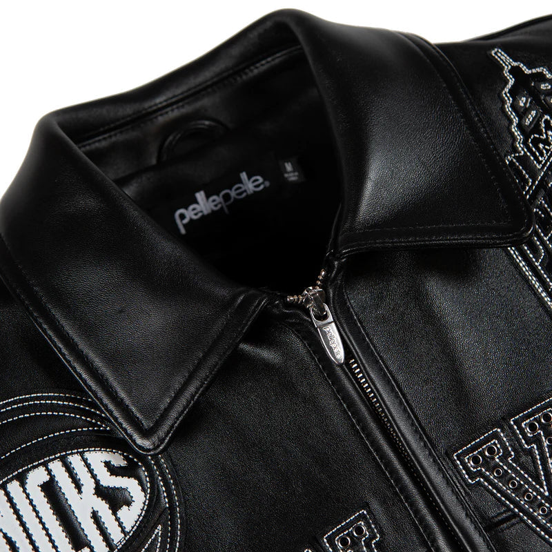 Pelle Pelle x FISLL City of Knicks Women’s Black Leather Jacket leathertaboo.com