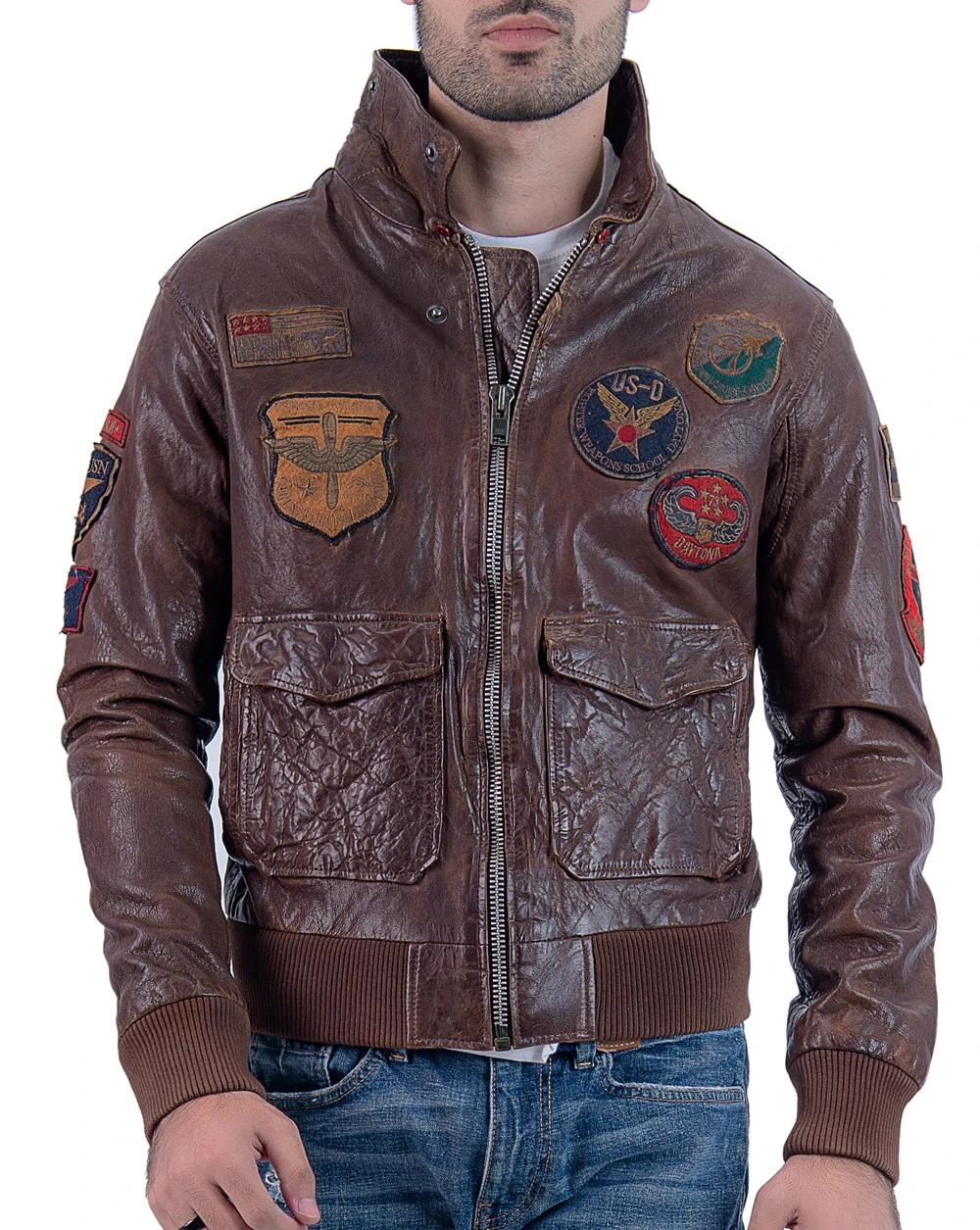 Men’s Heavy Leather Bomber Jacket (Air Force Military Cargo Style)