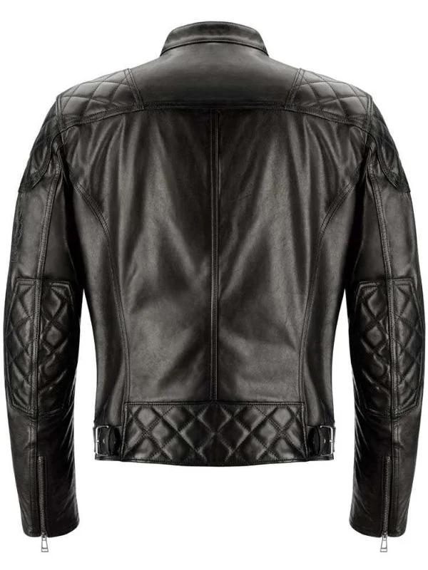 Men’s Quilted Leather Biker Jacket (Black Cafe Racer Motorcycle Style)